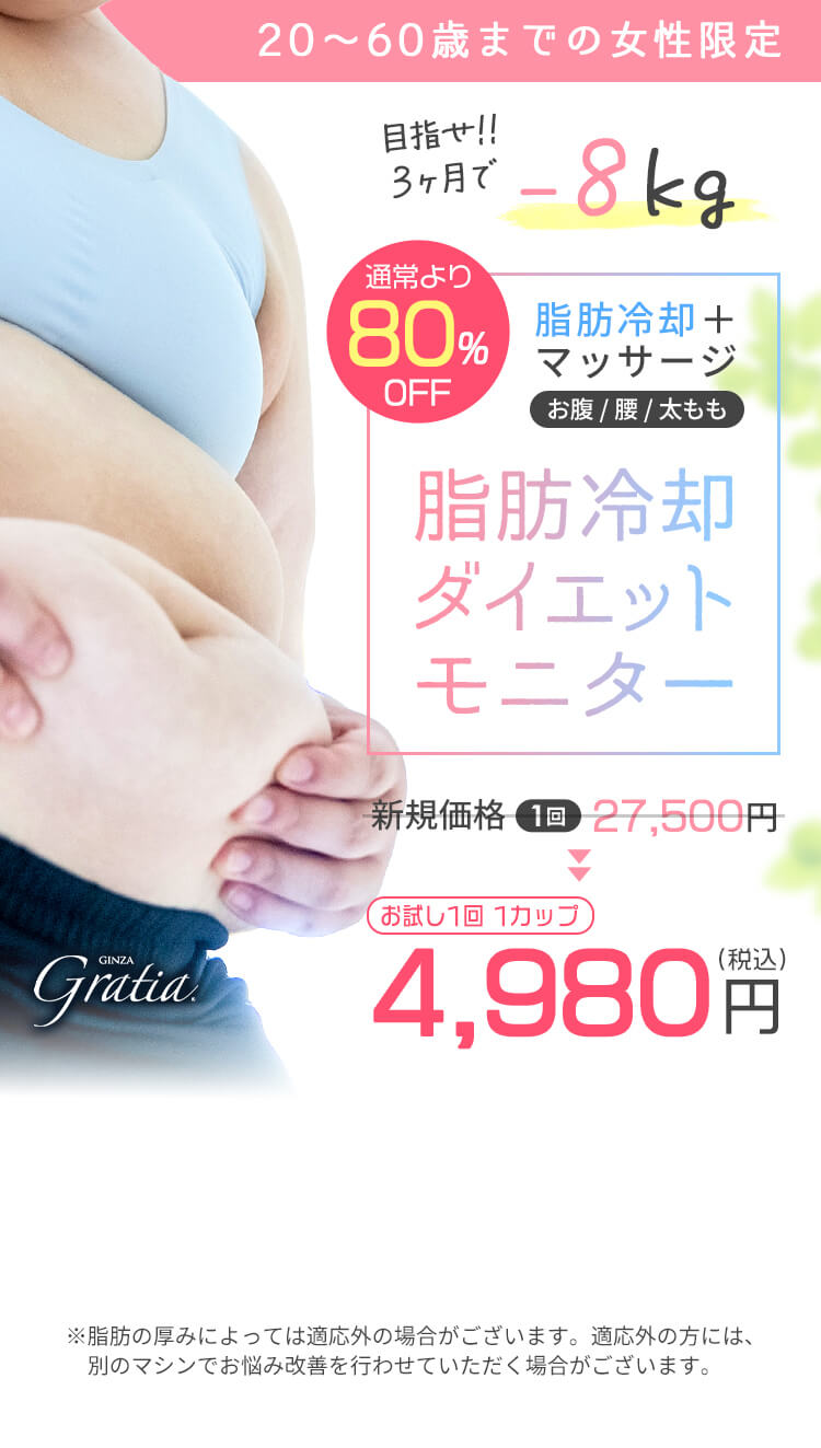 人気の脂肪冷却痩身モニターが約80%OFF!!　1回4980円（税込）